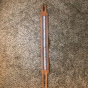 Anthropologie Leather Embroidered Wide Waist Belt